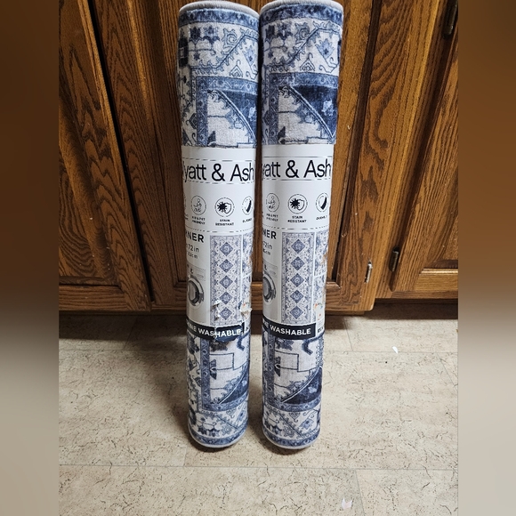 Wyatt & Ash Washable 2-pack Runner rugs, washable mink cyrus- blue - Picture 1 of 10